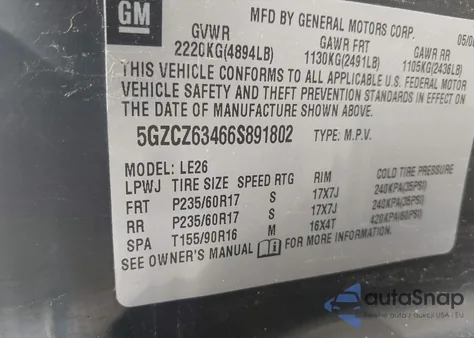 2006 Saturn Vue V6 из США, поврежденный, VIN 5GZCZ63466S891802